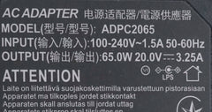 Genuine 20V 3.25V 65W 5.5x2.5mm Adapter ADPC2065 Charger For AOC Monitor AG322FCX 315LM00019 E2272PWUT/BS U2879VF Power Supply