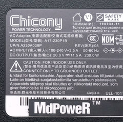 Genuine Chicony A17-230P1B 230W A230A038P AC Adapter Charger For MSI Creator 15 A10UH Laptop Power Supply 20V 11.5A 5.5x2.5mm