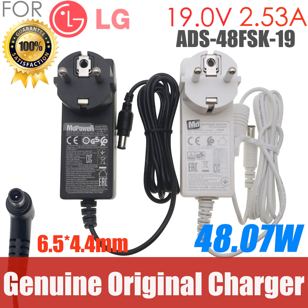 Original AC Adapter 19V 2.53A for LG EAY65897805 Charger 27GP850/27GP850P/27GP83B/27GP83BP TV Monitor Power Supply charger