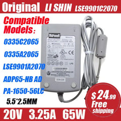 Original LISHIN 20V 3.25A 65W 5.5*2.5mm AC adapter Power supply charger LSE9901C2070 0335C2065 0335A2065 ADP65-HBAB PA-1650-56LC