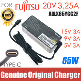 Genuine 65W 20V 3.25A USB-C Type C AC Adapter Charger for Fujitsu Power Supply ADLX65YCC2F FMV-ACC02A (FPCAC316) LIFEBOOK