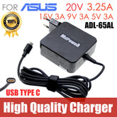 For Asus 20V 3.25A 15V 3A 9V 3A 12V 3A 5V 2A type C Laptop AC Adapter Charger zenbook3 B9440U B9440UA UX390