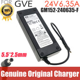 Genuine GVE GM152-240635-F AC/DC Adapter 24V 6.35A Charger Power Supply 5.5*2.5mm