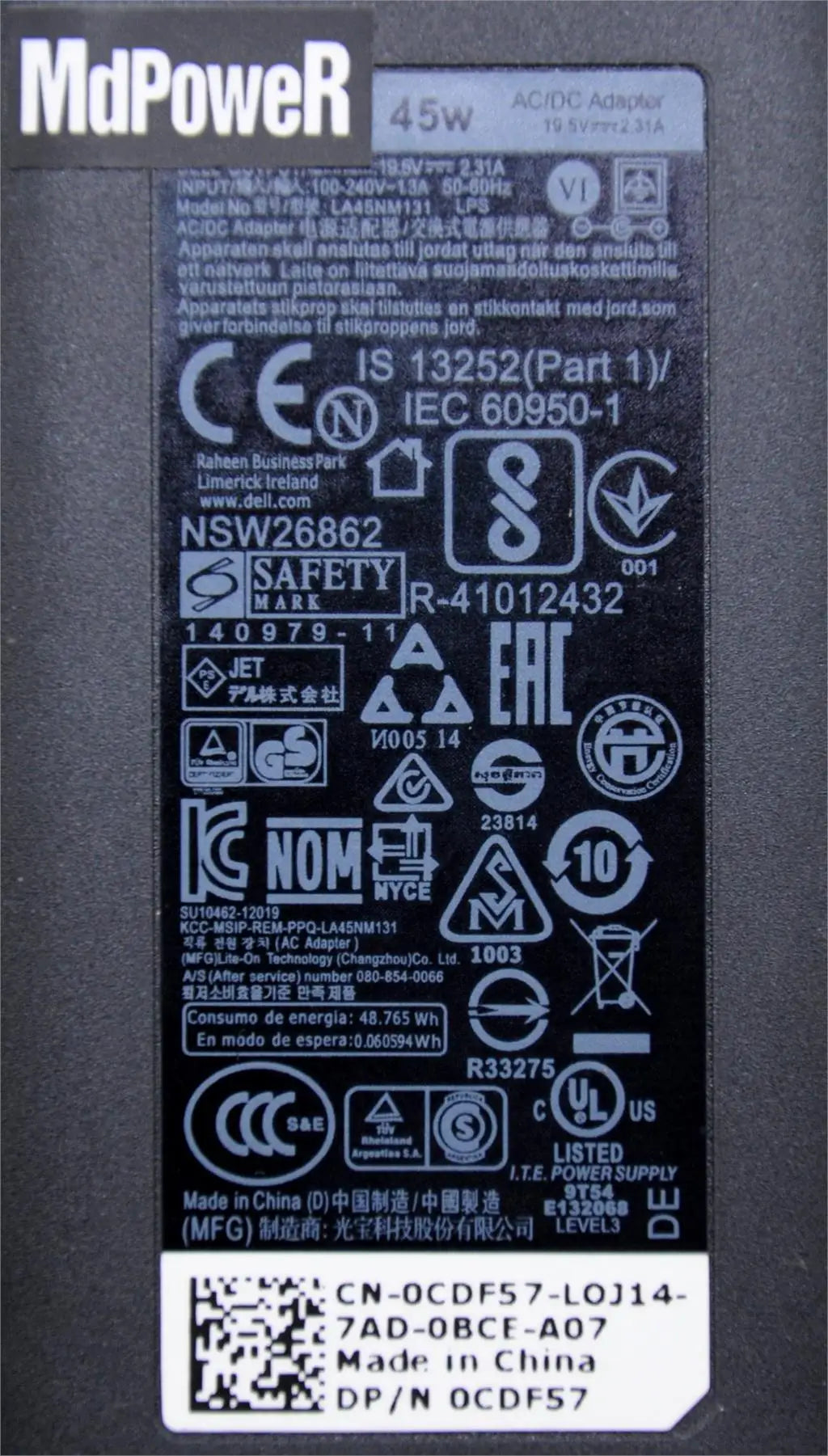 Original 19.5V 2.31A Laptop AC Adapter for Dell 45W Inspiron 13-5378/5379/7370/7373 7000 7368 11-3168 14ER-3525B 4.5*3.0 charger