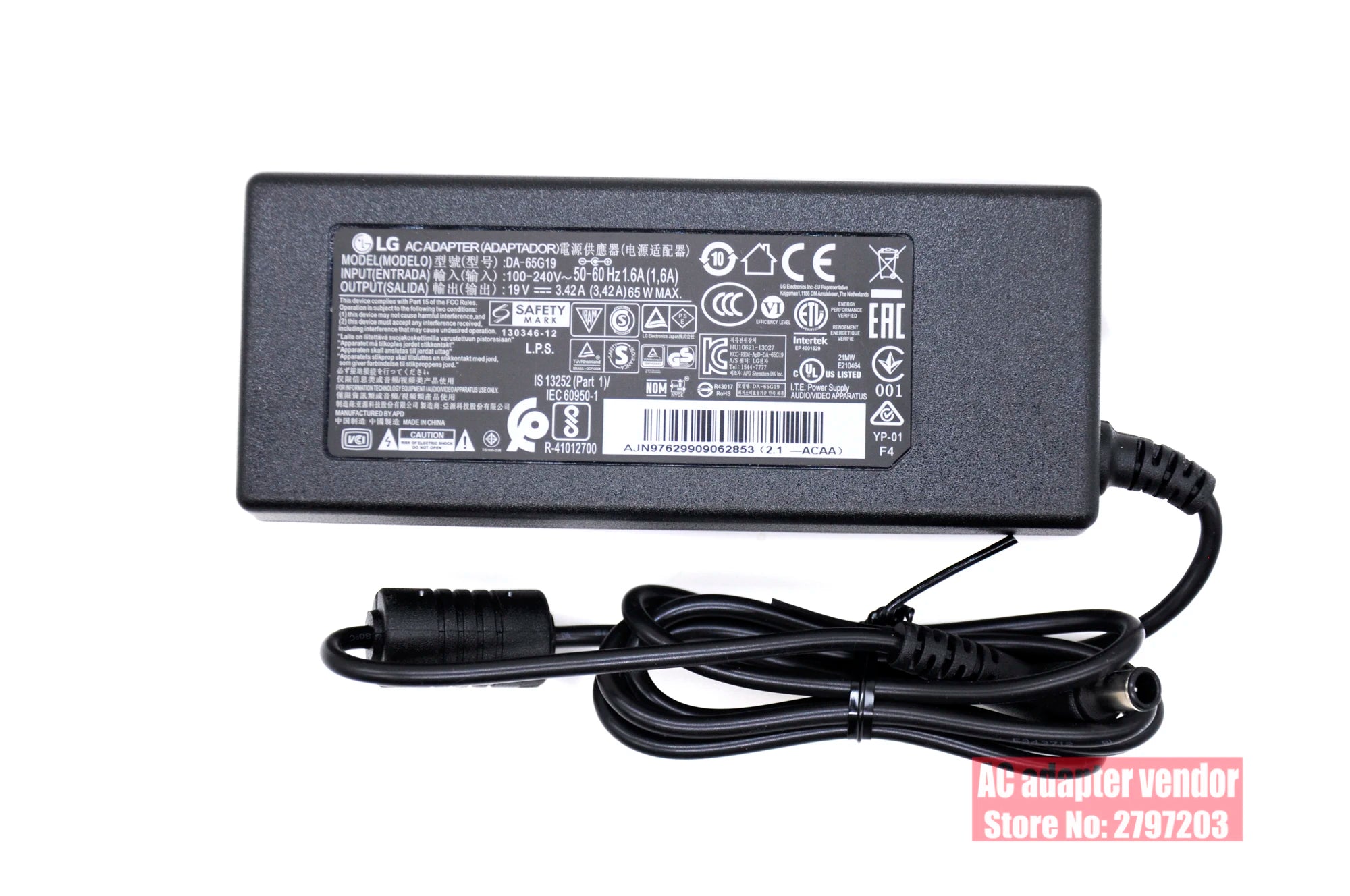 new Original FOR LG 19V 3.42A LCAP39 DA-65G19 PA-1650-68 49LF5100-CA ADS-65FAI-19  AC adapter Power supply Charger White Black