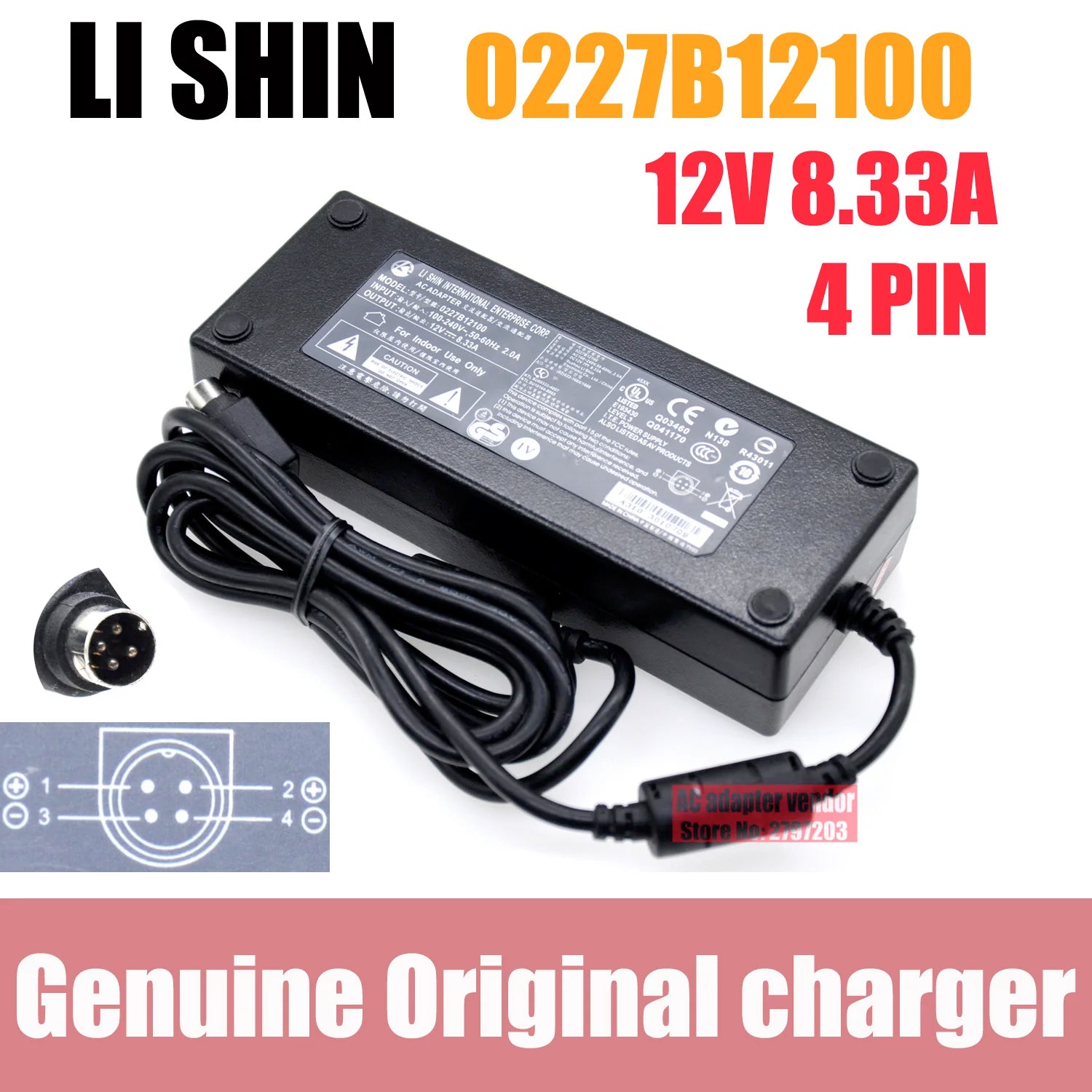 Genuine 0227B12100 12V 8.33A Li Shin Power Supply Charger EA11001E 0415B20180 For nas qnap TS-419P II NAS delta EA11003E adapter