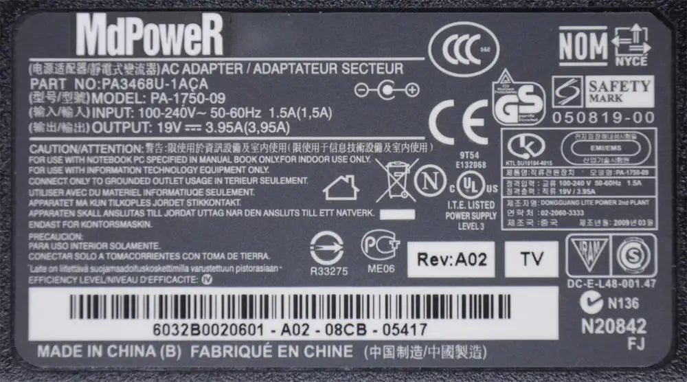 For TOSHIBA 19V 3.95A PA3468U-1ACA PA-1750-04 09 laptop power AC adapter charger PA3165E-1ACA ADP-75SB AB L455D L505D A215 M500