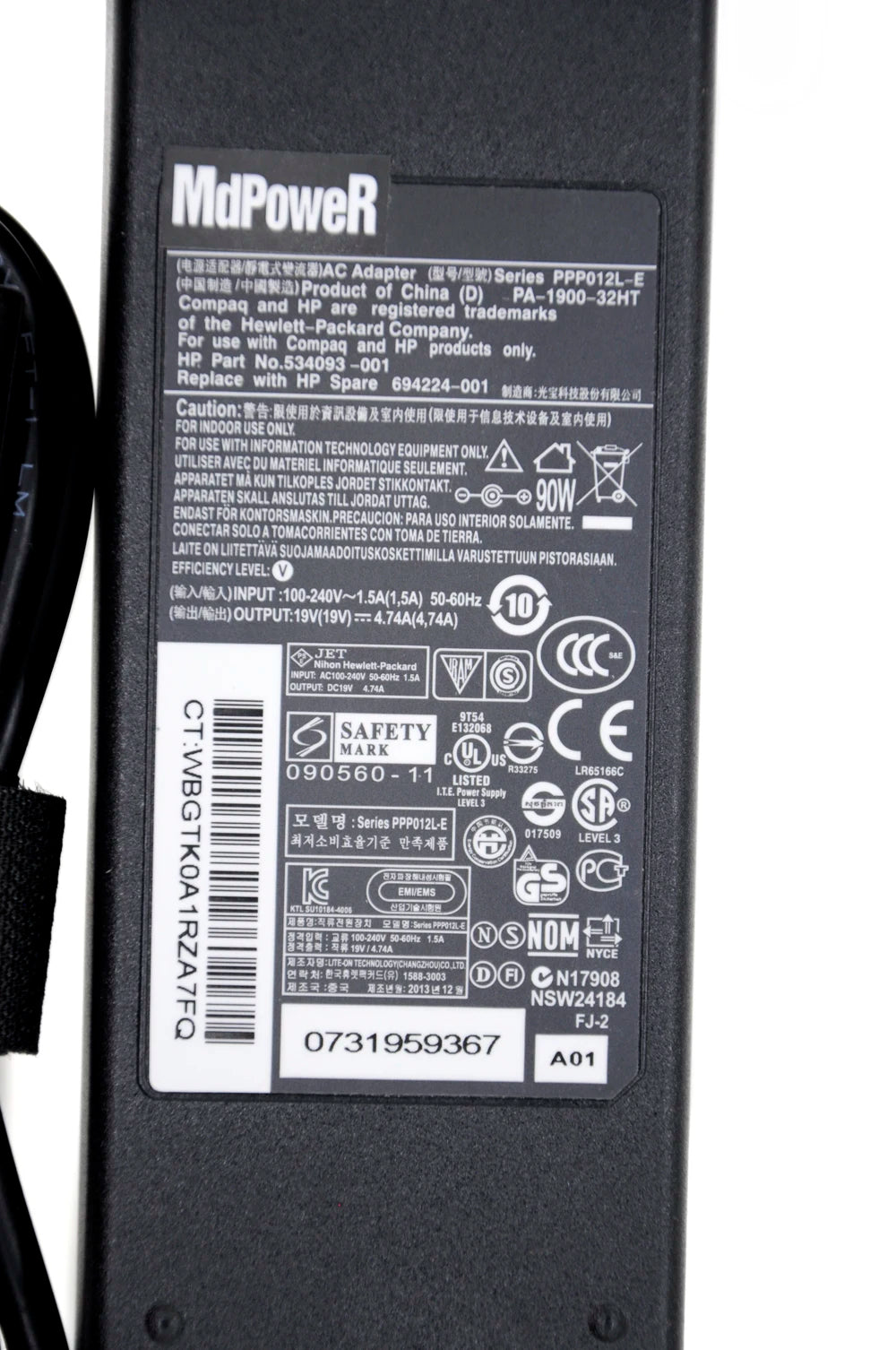 19V 4.74A 90W Ac adapter laptop charger For HP G4 G6 4431S DM4 DV3 DV4 DV6 G32 HP431 430 431 440 445 6531S CQ42 G6 4431S 6930p