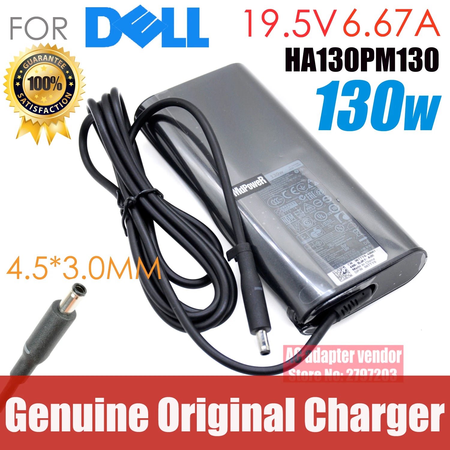 Genuine For Dell 130W 19.5V 6.67A XPS 15 9530 9550 9560 PRECISION M3800 0RN7NW HA130PM130 DA130PM130 06TTY6 laptop AC adapter