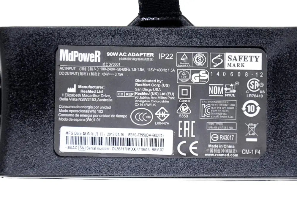 ResMed 370001 24V 3.75A 90W AC ADAPTER IP22 For ResMed AIR SENSE S10 10 AIR CURVE S10 AIR SENSE 1 370002 37015 R370-7232 DA90A24