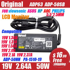 19V 2.64A ADP-50SB FOR Philips ASUS HP AOC VIEWSONIC LCD monitor AC adapter Power supply 19V 1.31A  1.84A 1.58A 2.0A 2.1A 2.37A