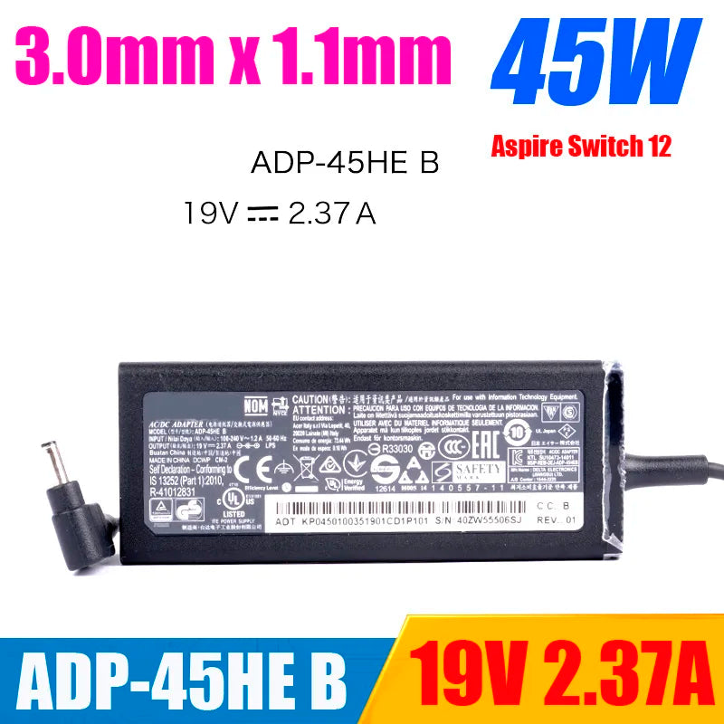 Original For ACER 19V 2.37A 45W 3.0*1.1mm laptop AC adapter charger Swift 3 SF314-52G SF314-54  SP315 Switch 3 SW312 ADP-45HE B