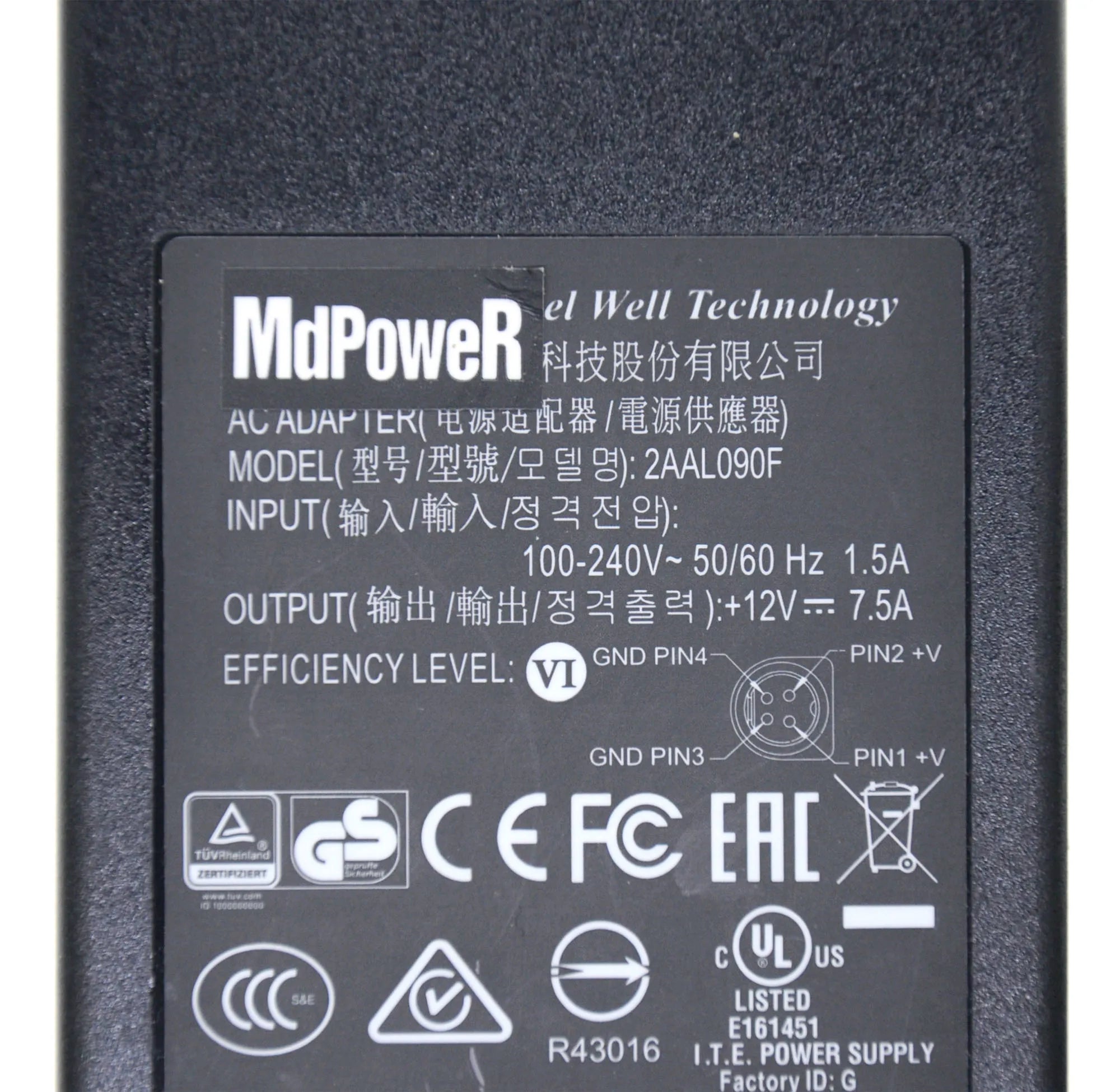 Genuine CWT 2AAL090F AC Adapter CAM090121 12v 7.5A 90W Power Supply Laptop Adapters 4pin