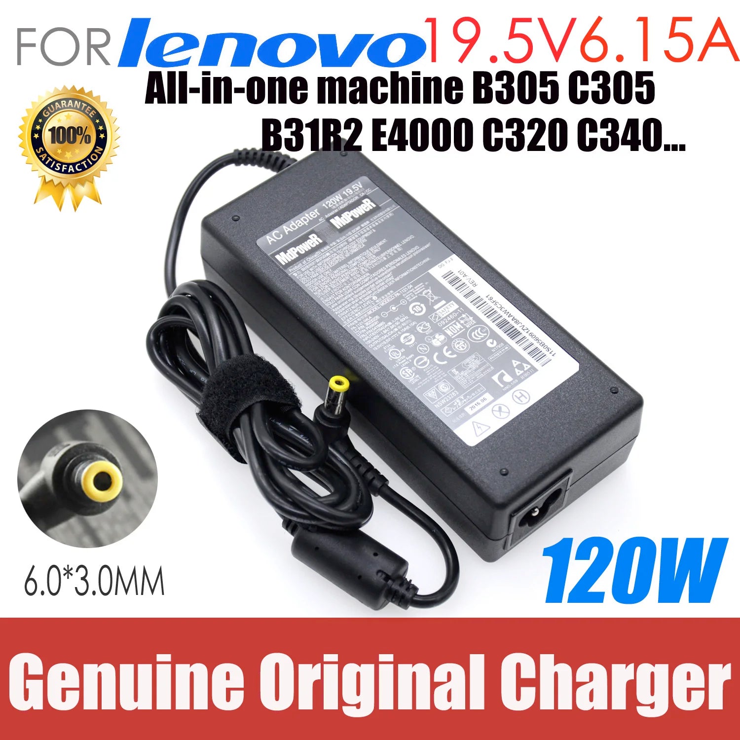 Original 19.5V 6.15A 120W 6.3*3.0mm AC  Adapter For Lenovo All-in-one machine B305 C305 B31R2 E4000 C320 C340 41A9734 41A9732