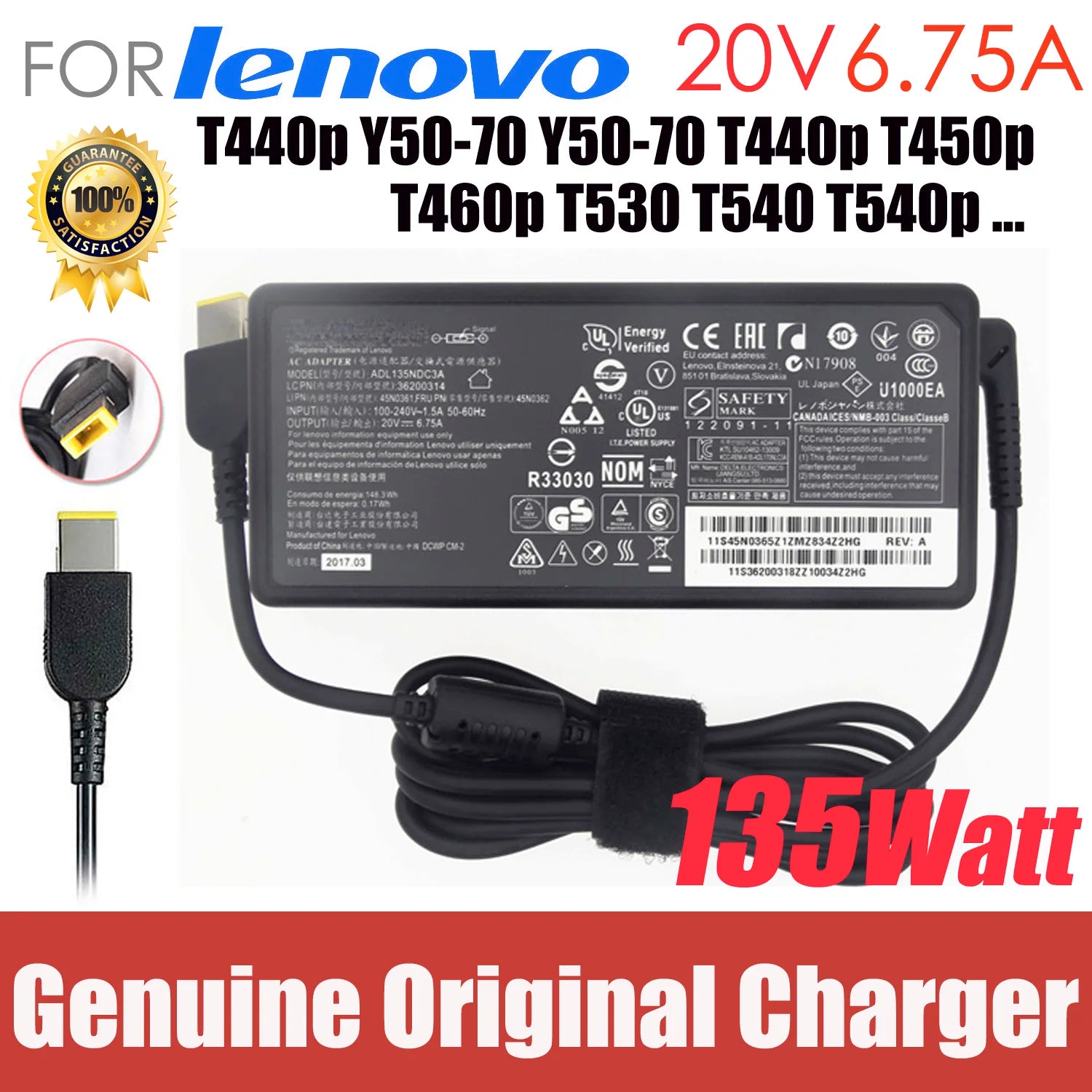 Original 20V 6.75A 135W For Lenovo Thinkpad T440p Y50-70 Y50-70 T440p T450p T460p T530 T540 T540p Laptop AC adapter Charger