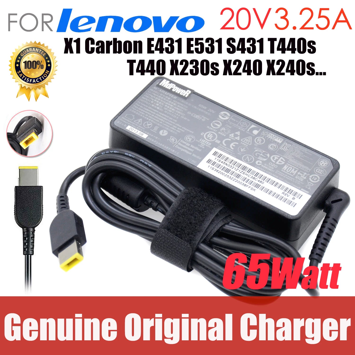 original 20V 3.25A AC Adapter Laptop Charger For Lenovo Thinkpad X240 X270 X260 K3-IML 14s-IWL E440 E450 E550 E560 E431 45N0262
