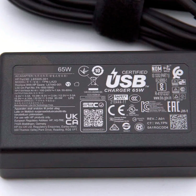 Genuine 65W AC Adapter Charger For HP TPN-DA20 TPN-LA23 TPN-HA01 TPN-CA21 L67440-001 L65505-002 L65505-008 20V 3.25A USB Type C