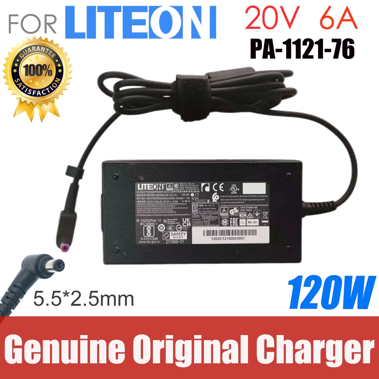Original LITEON  PA-1121-76 AC Adapter Laptop Charger 20V 6A 120W 5.5x2.5mm Power Supply