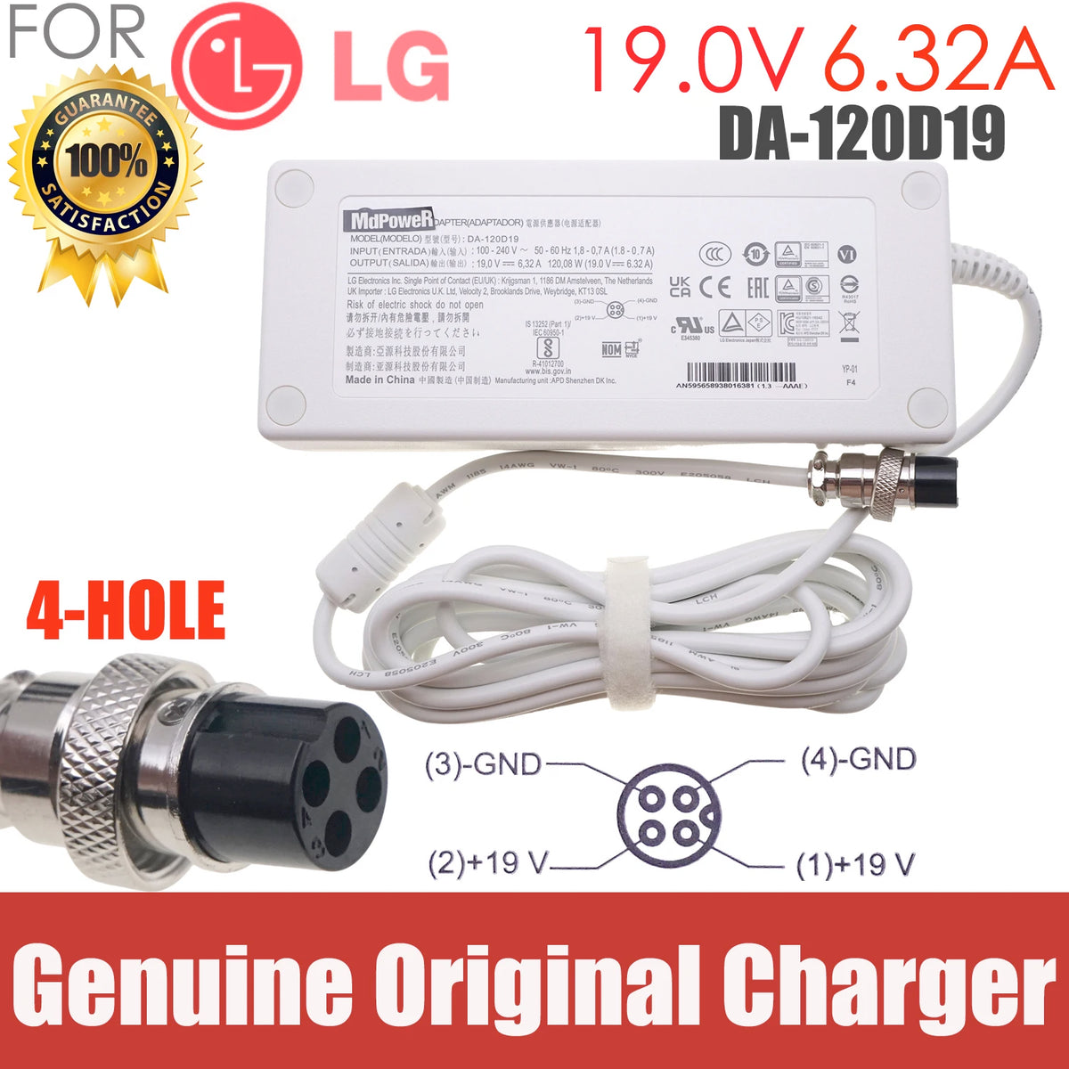 Original 19V 6.32A FOR LG AC/DC Adapter 27HJ713S-W MLW-2750UH 2EAY64449406 Medical White Surgical Monitor power supply DA-120D19