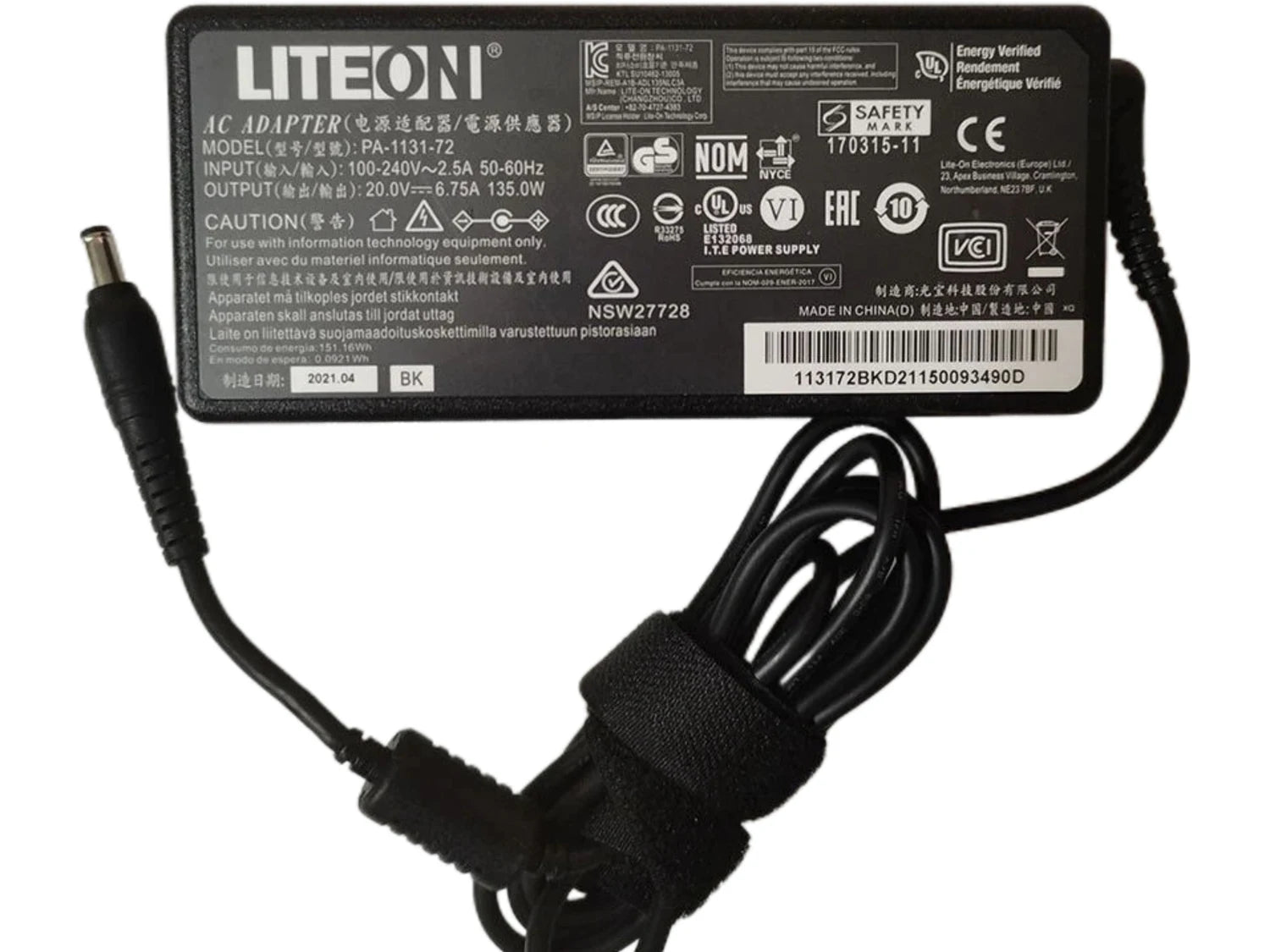 OEM LITEON 135W PA-1131-76E 20V 6.75A 5.5*2.5mm Adapter For Kensington SD4700P Universal USB-C and USB3.0 Docking Station K38240
