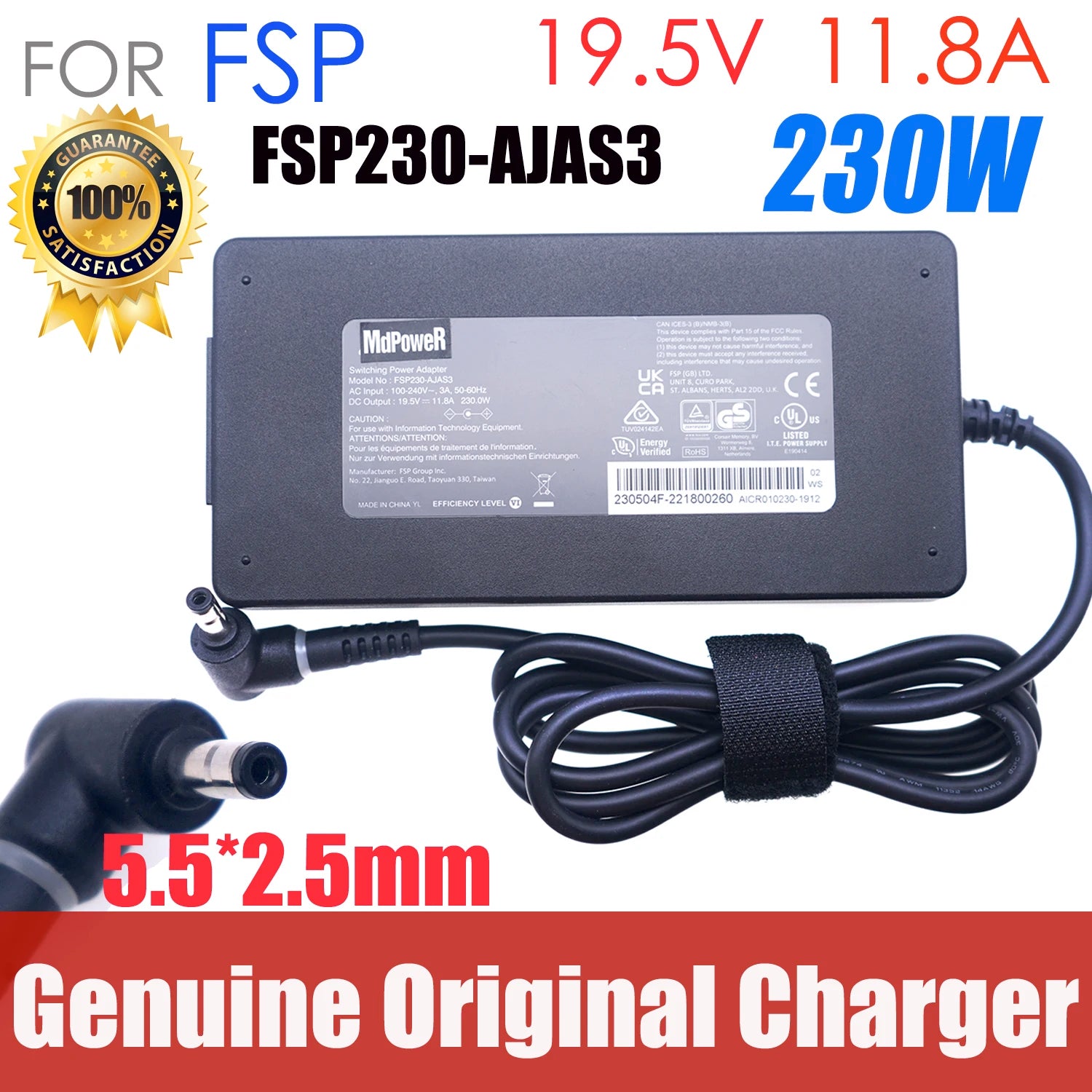 Genuine FSP 230W Laptop Charger FSP230-AJAS3 19.5V 11.8A Power Supply For Intel XENIA 15 QC7 KC57 5.5mm AC Adapter 5.5*2.5mm
