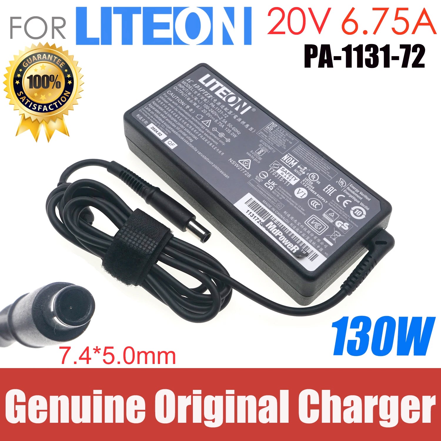 Original AC Adapter LITEON 20V 6.75A 135W PA-1131-72 Charger 7.4x5.0mm PA-1131-76 Laptop Power Supply Genuine