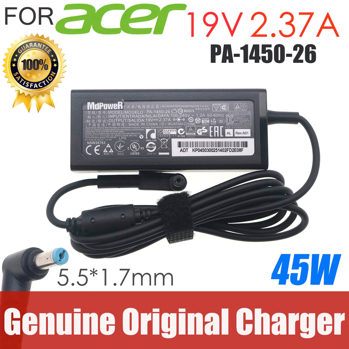 Genuine Delta ADP-45HE B ADP-45E F 19V 2.37A AC Adapter 45W Charger for ACER ASPIRE E3 E5 ES1 R3-431T TRAVELMATE V3-112P SERIES
