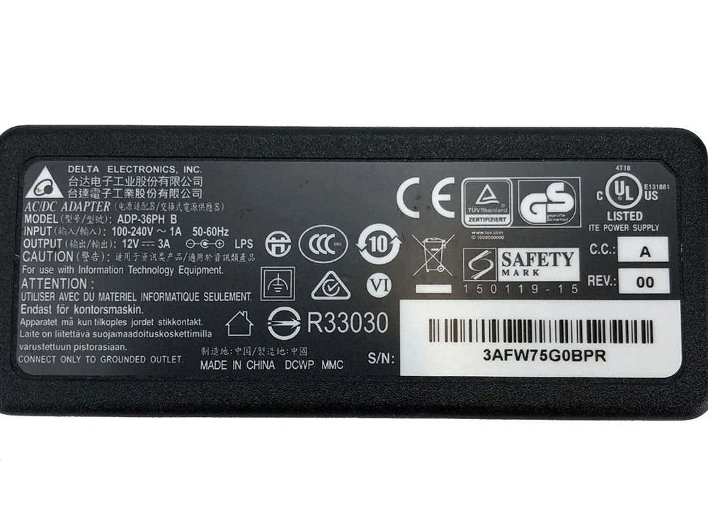 Genuine DELTA ADP-36PH A 12V 3A  5.5x2.5mm AC DC Adapter For 36W Monitor Power Supply Charger ADP-36JH A B