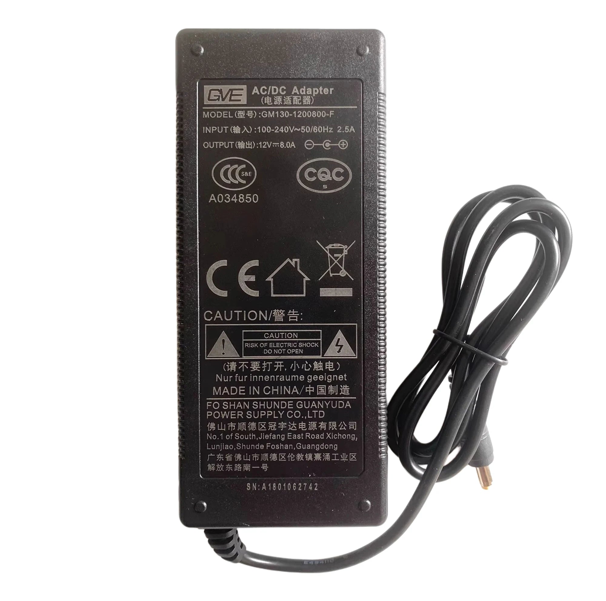 Genuine GVE 12V 8A 96W AC/DC Adapter Charger GM120/GM130-1200800-F  Power Supply Original 5.5*2.5mm