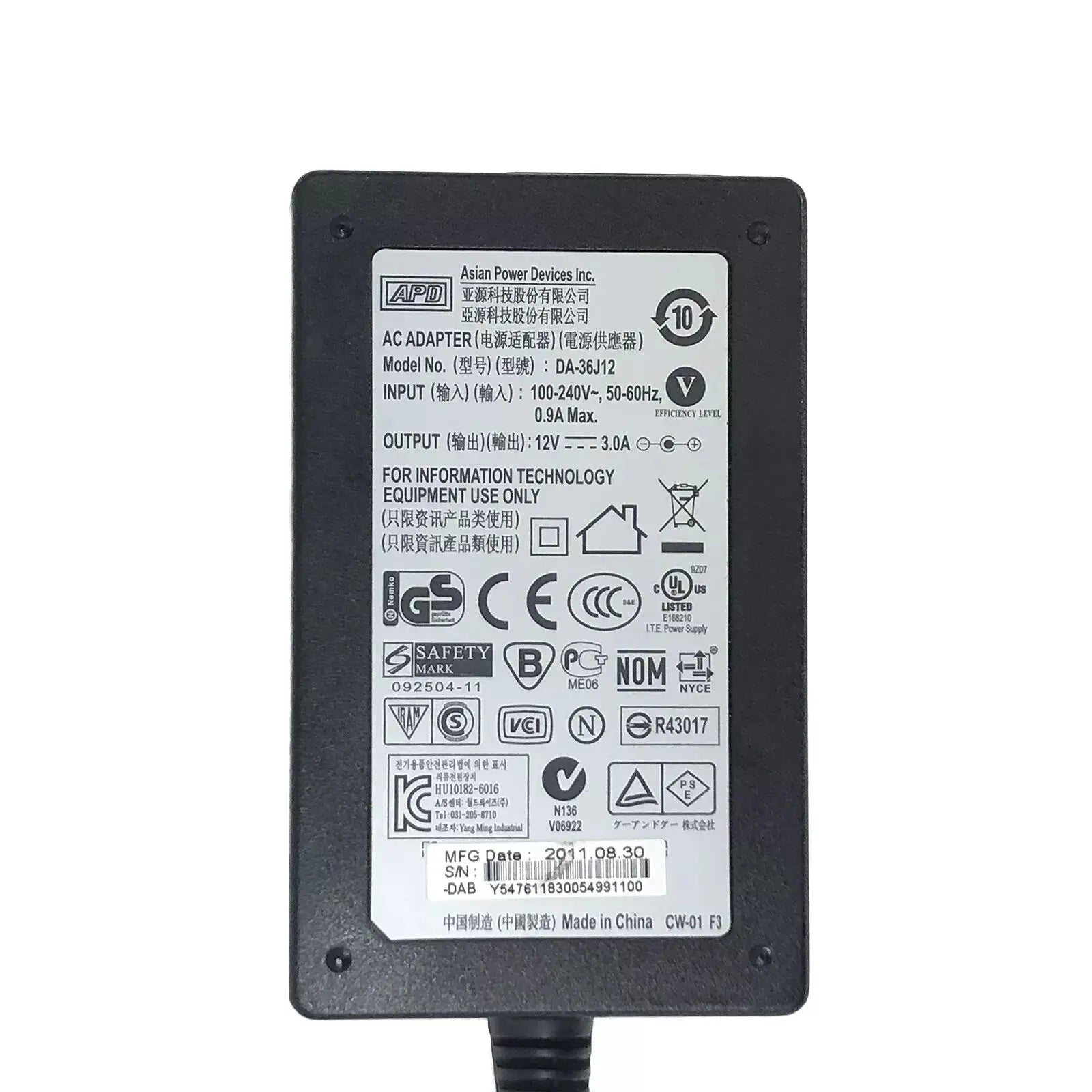 Genuine APD AC Adapter DA-36P12 DA-36M12 36W Power Supply Charger 12V 3A 5.5*2.5mm