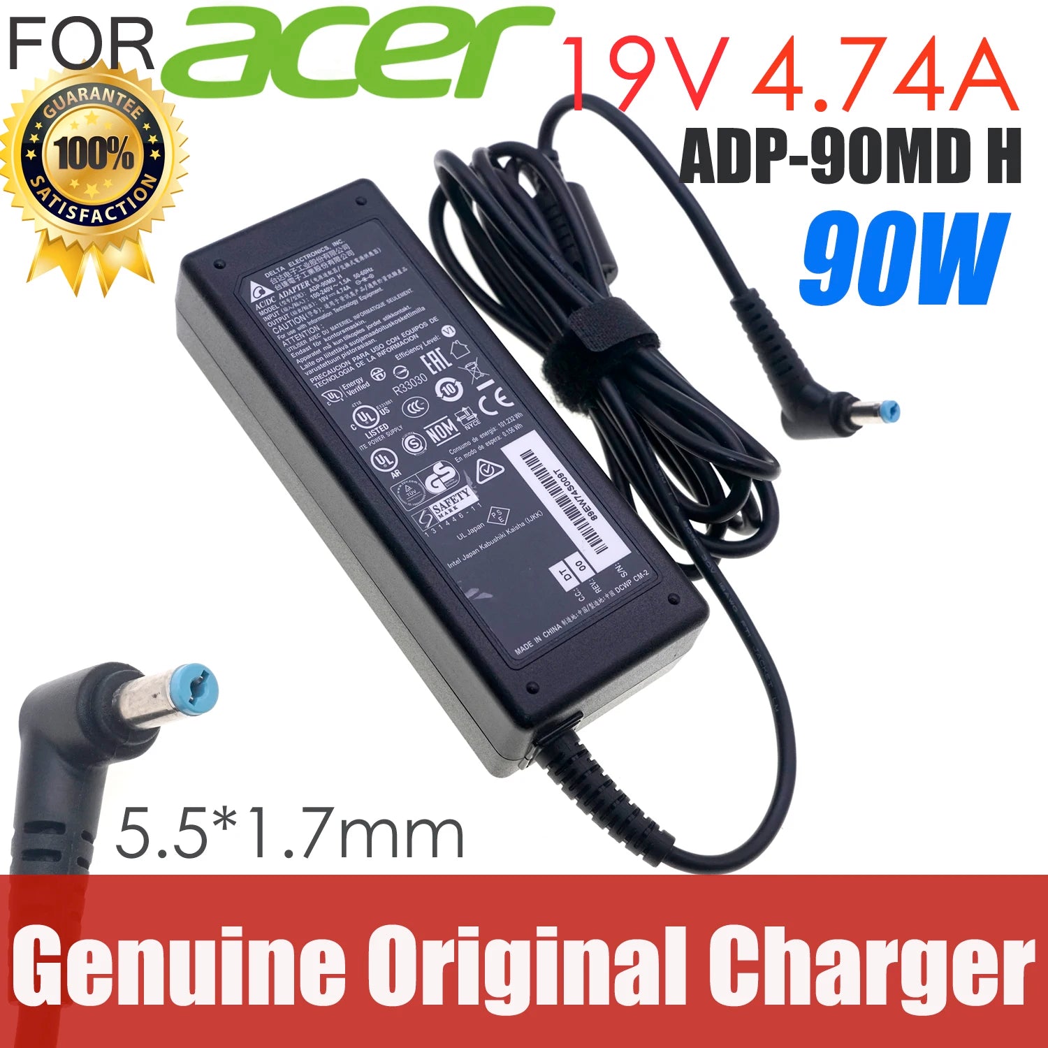 Genuine Delta ADP-90MD H 19V 4.74A 90W ADP-90MD BB ADP-90SB BB AC/DC Adapter For Acer Aspire 3020 5020 Laptop Charger A090A029L