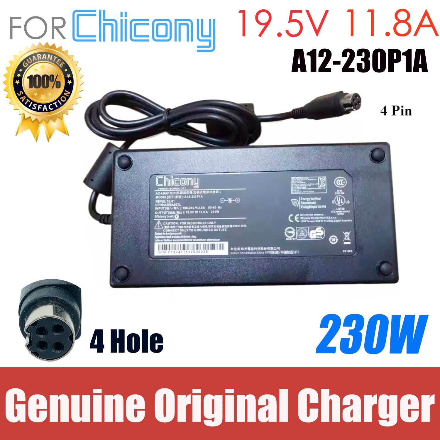 Chicony 19.5V 11.8A 230W A12-230P1A A230A003L ADP-230EB T AC Adapter Charger For CLEVO P770DM P750ZM P177SM P775DM GAMING Laptop