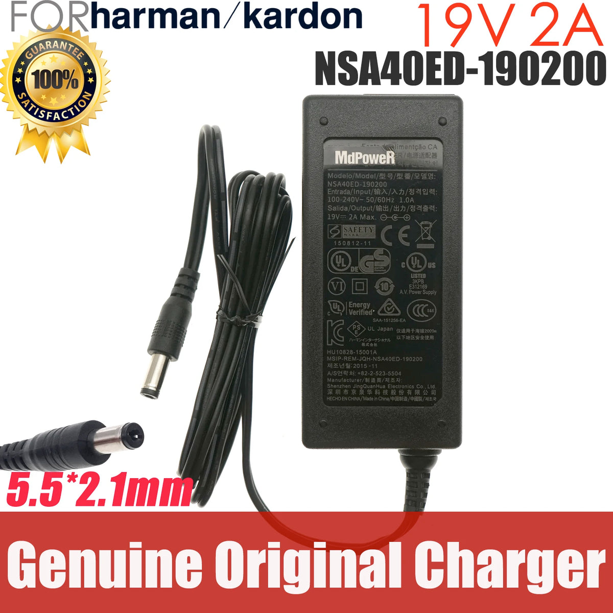 Original NSA40ED-190200 19V 2A AC Adapter Charger For Harman / Kardon JBL Onyx Studio 1 2 3 4 5 6 Bluetooth Speaker Power Supply