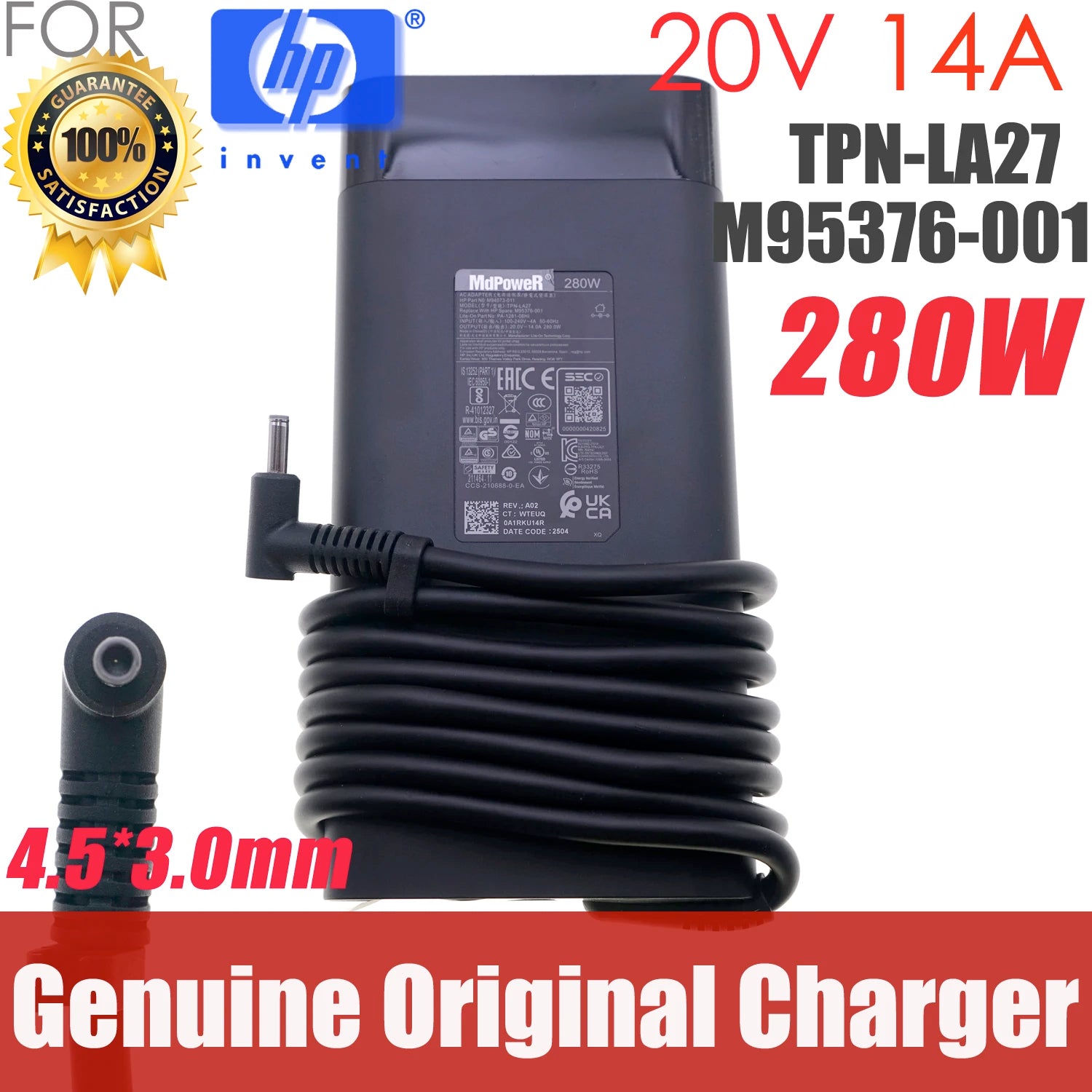 Original For HP OMEN Laptop Power Supply 20V 14A 280W TPN-LA27 TPN-CA26 AC Adapter Charger M94073-001 M95376-001 4.5*3.0mm OEM