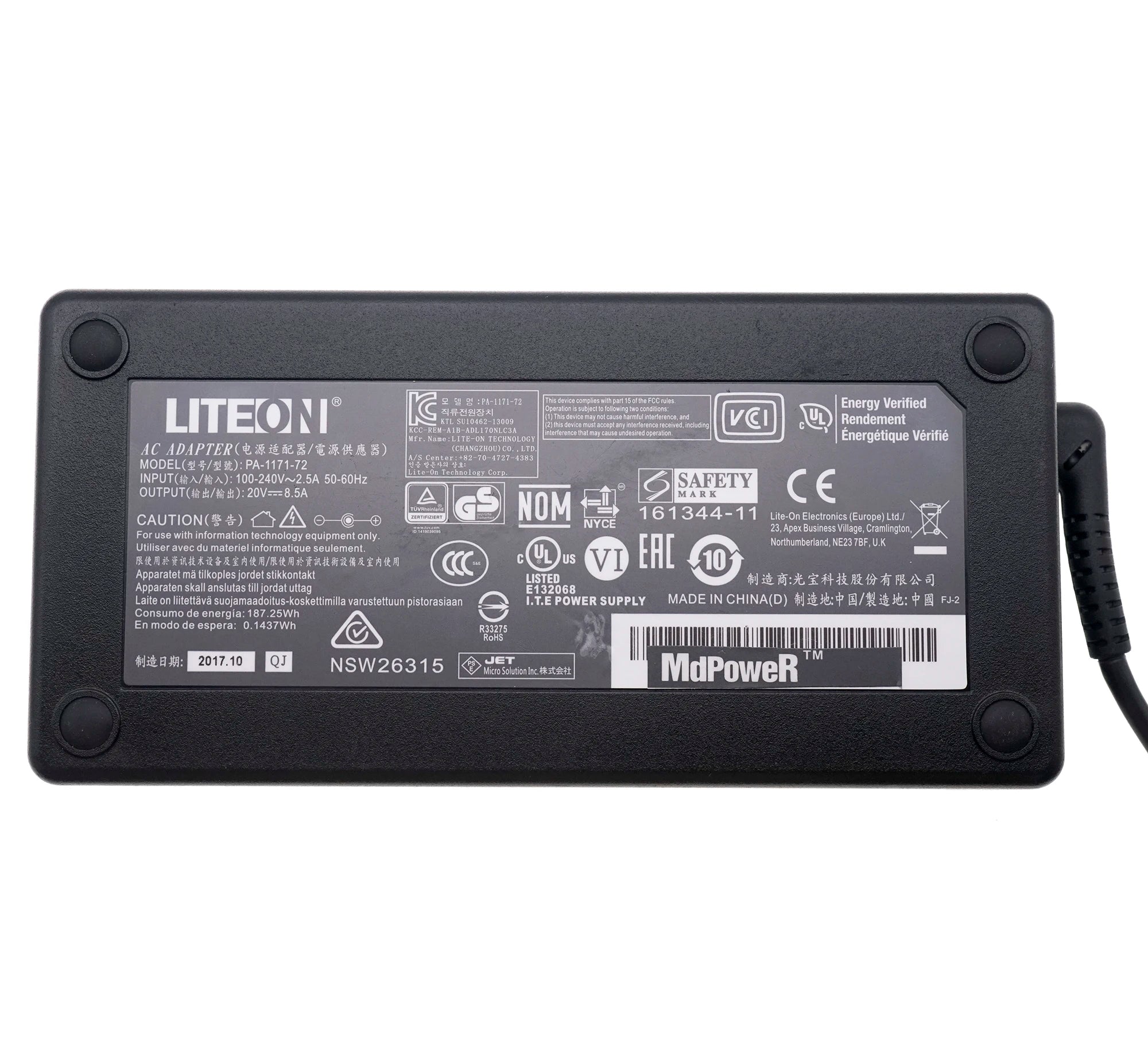 Original Liteon 20V 8.5A PA-1171-72 Adapter for Elgato USB-C Docking Station 20DAA9901 wPC 7.4x5.0mm Laptop Power Supply