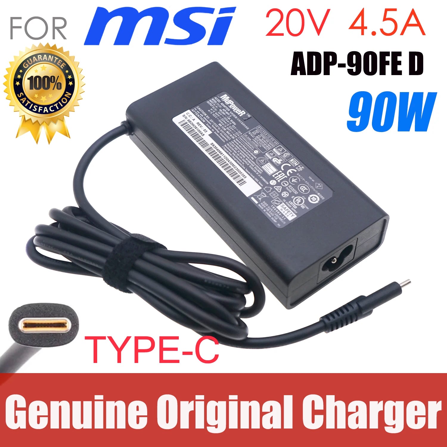 Original ADP-90FE D 90W 20V 4.5A USB-C AC Adapter for MSI Summit E14 A11SCS-088 A11SCST A11SCST-087 E15 A11SCST/GTX1650 Charger