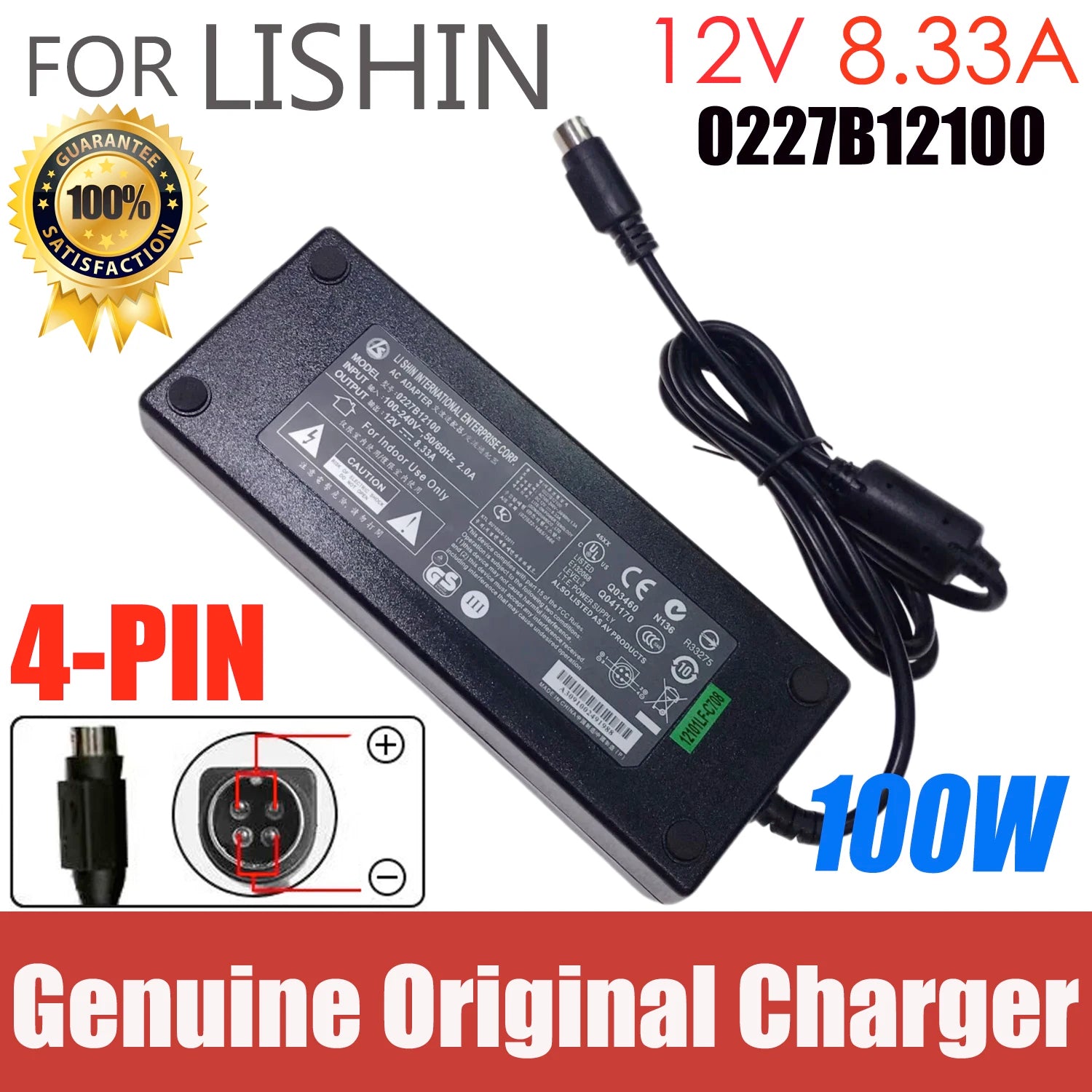 Genuine LI SHIN 12V 8.33A 100W 4PIN EA11001E-120 AC Power Adapter For NAS QNAP TS-419P II NAS SYNOLOGY DS410 Charger 0227B12100