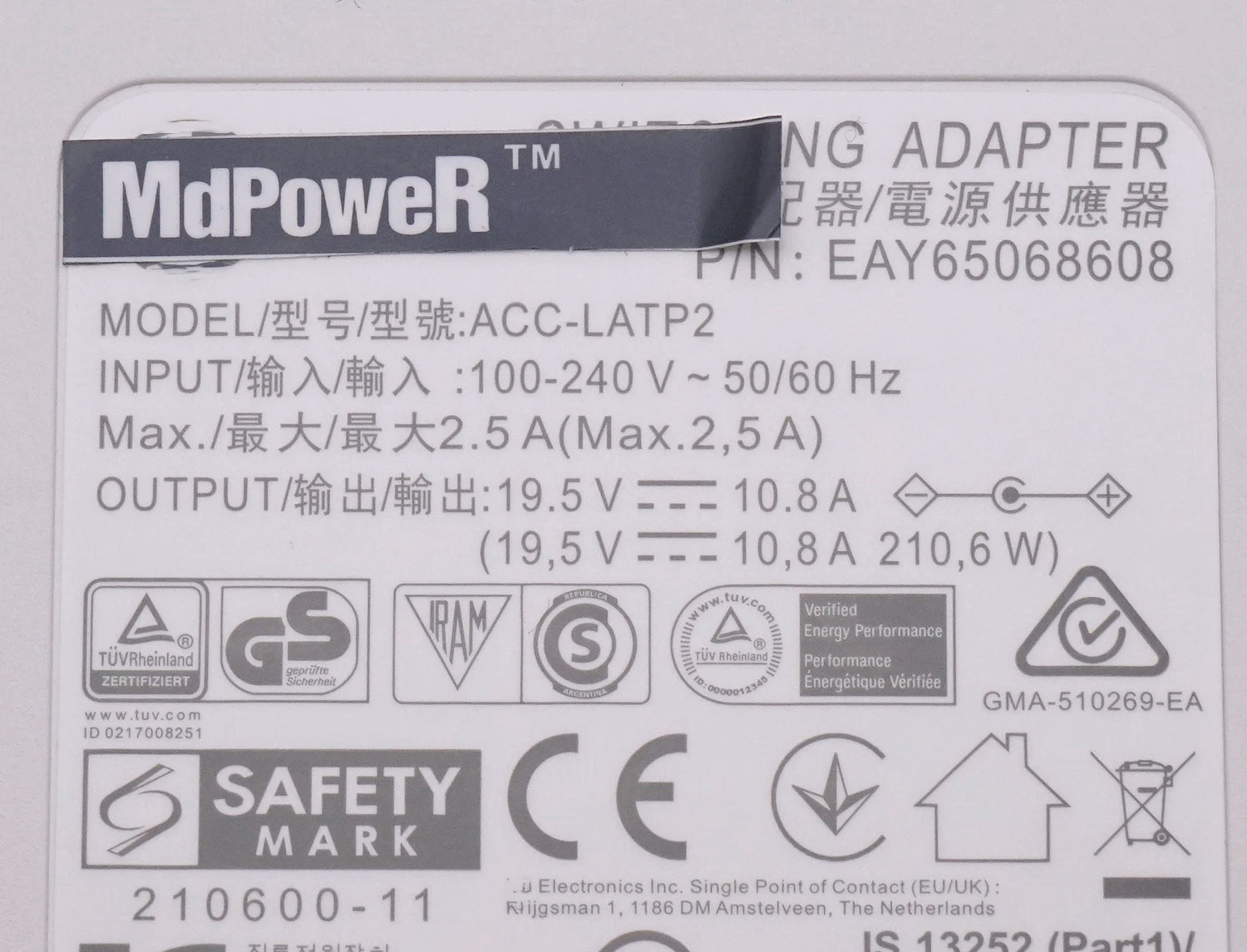 Original For LG 34WP88C-B 27UP850-W 27" 4k LED Monitor Power Supply ACC-LATP1 EAY65068604 EAY65068601 19.5V 10.8A AC Adapter OEM