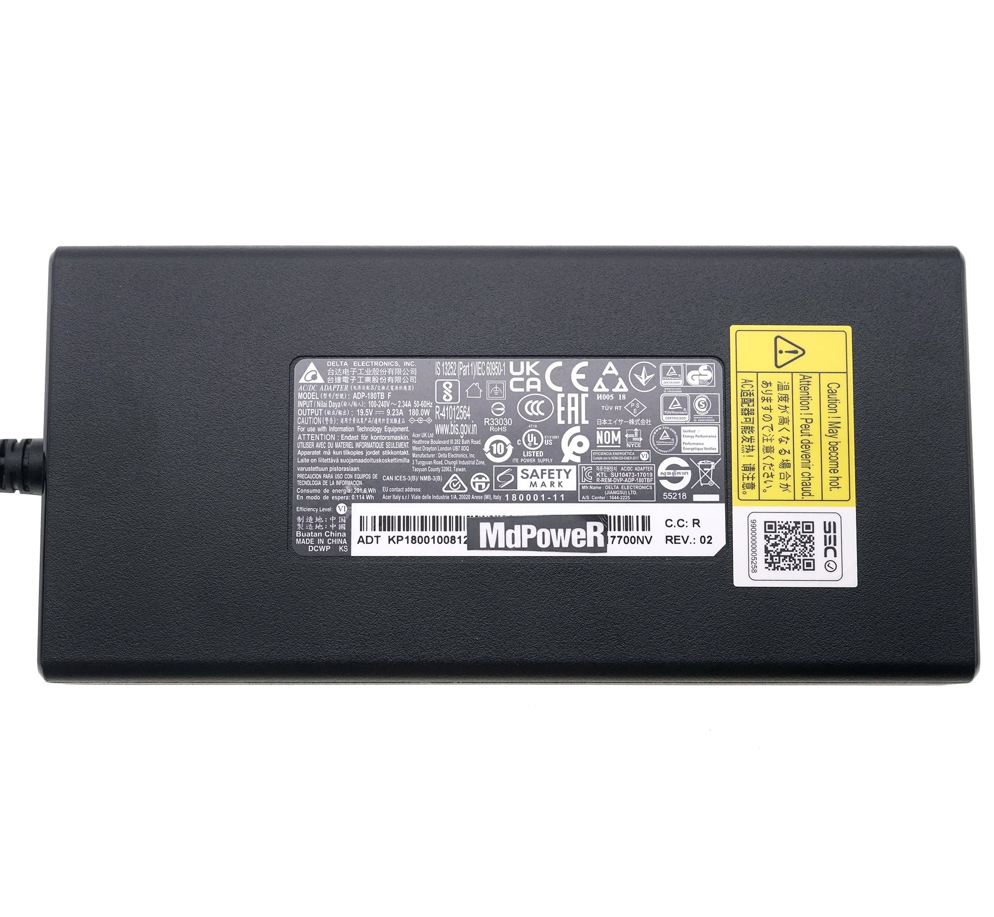 Original Delta 19.5V 9.23A 180W 5.5*1.7mm AC Adapter ADP-180TB F For Acer Predator Triton 500 PT515-51 PT515-51-7746 Genuine