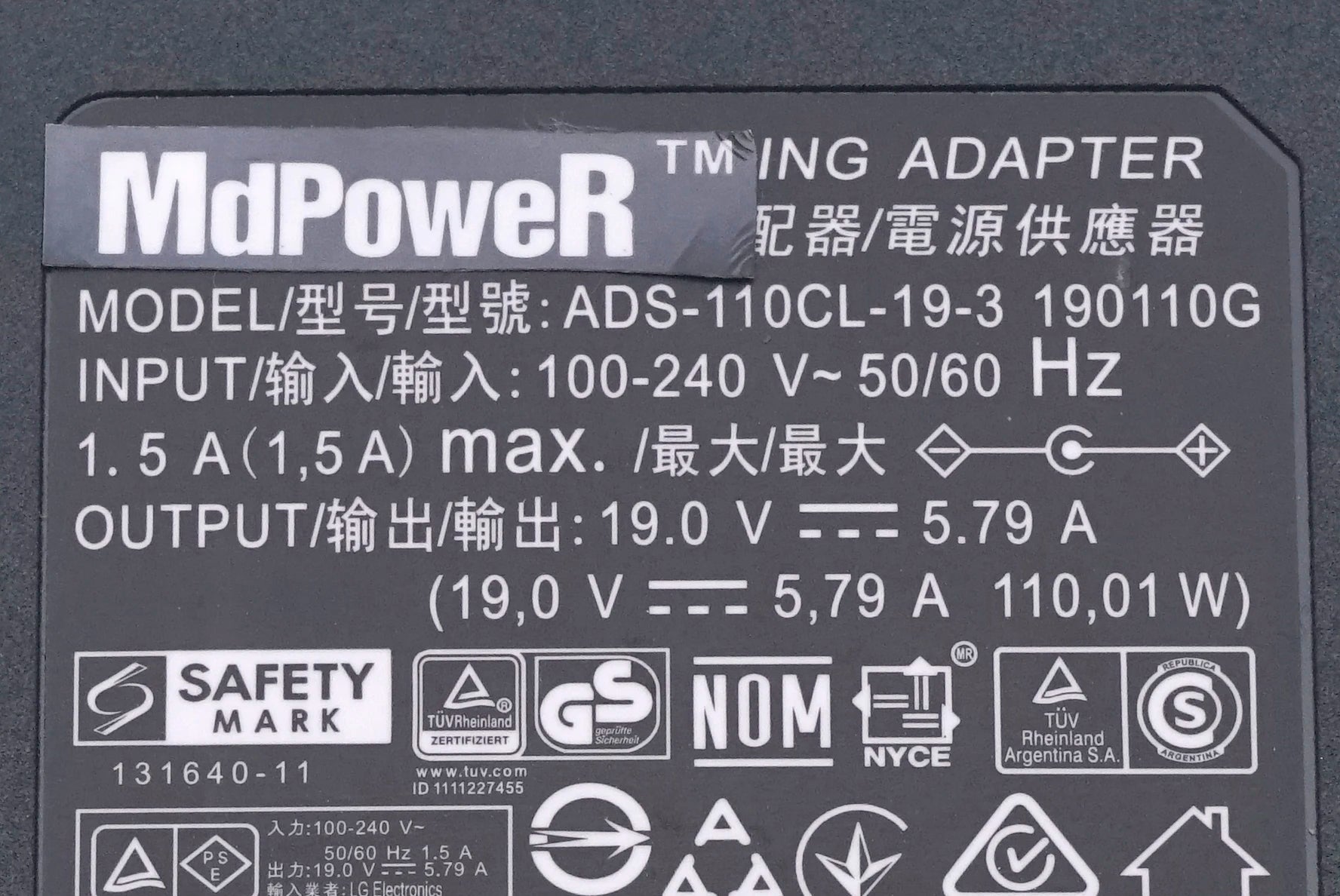Genuine ADS-110CL-19-3 190110G 19V 5.79A Switching Adapter Power Supply 110W For LG MONITOR 34UC98 34UM88p 34UM95-C 120QL-19A-3
