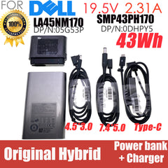 Genuine 19.5V 2.31A 45W AC Adapter 43Wh Laptop Hybrid Power bank for Dell XPS 4.5*3.0 7.4*5.0 USB-C TYPE-C SMP43PH170 LA45NM170