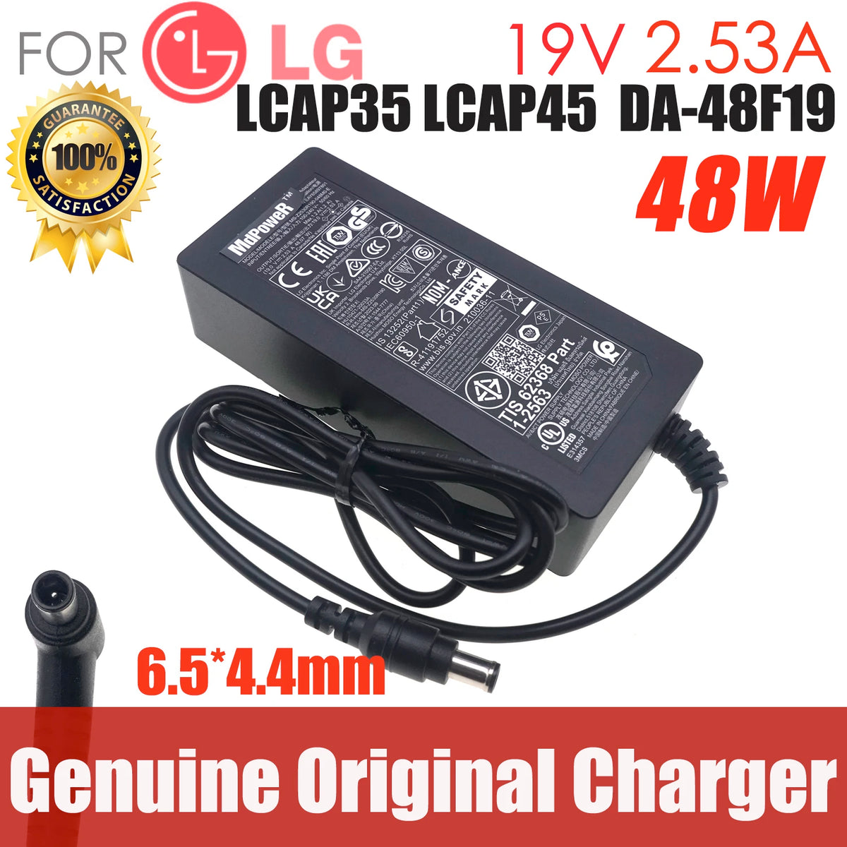 Genuine 19V 2.53A 48W AC Adapter A4819-FDY DA-48F19 LCAP35 LCAP45 For LG 32 inch TV 32MB25VQ 32MB27VQ LCD Monitor Power Supply