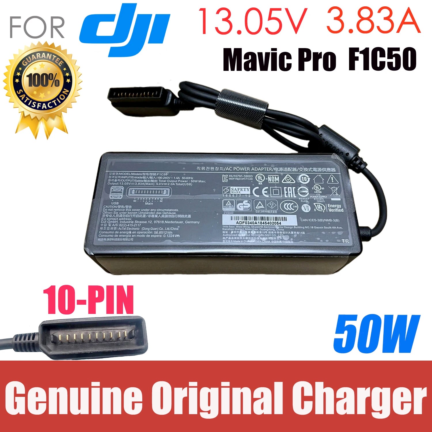 Original For DJI Mavic Pro Drone 50W Battery Charger AC Power Adapter 13.05V 3.83A 5V2A F1C50 10PIN Power Supply