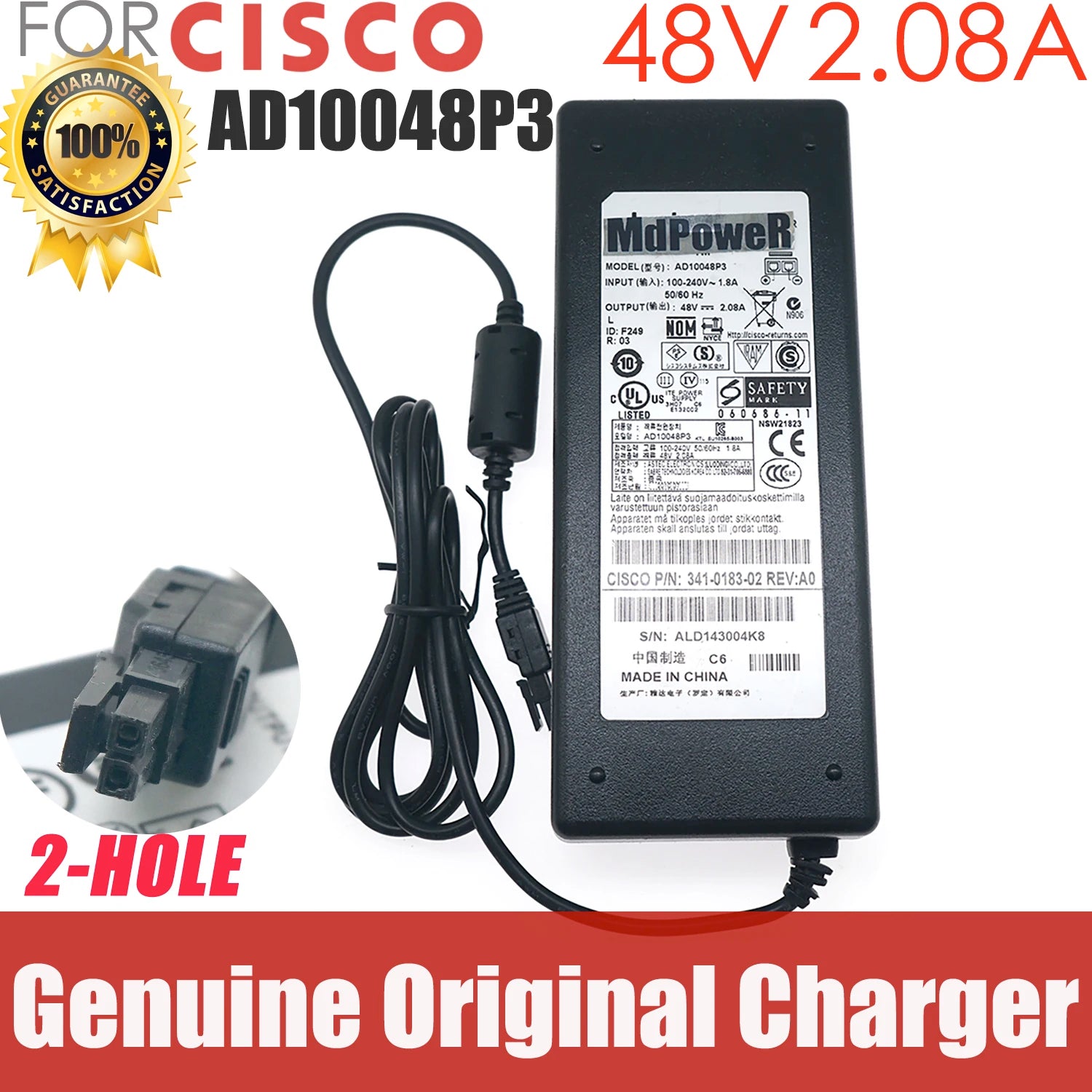 Original AC/DC Adapter AD10048P3 48V 2.08A for CISCO ASA5505-PWR-AC WLC2106 ASA5505 341-0183-02 Firewall Charger Power Supply