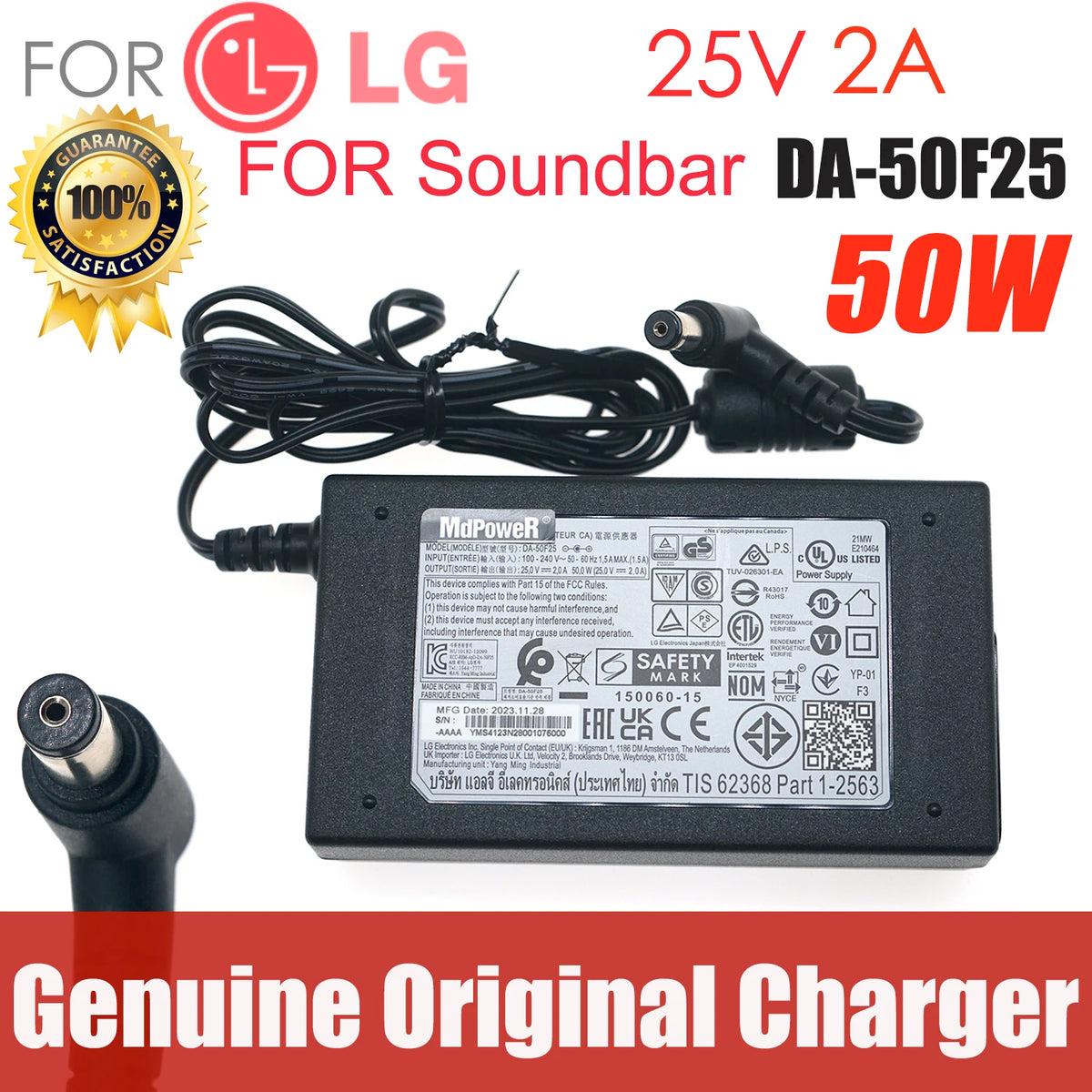 Original DA-50F25 25V 2A 50W AC Adapter Charger For LG LAS750M LAS855M NB4530A NB5530 NB5540 NB3730A SJ8 SOUND BAR Power Supply