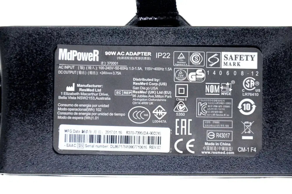 Original 24V 3.75A 90W AC Adapter Charger for ResMed AIR SENSE S10 IP22 370001 370002 AD501 DA-90F24 DA90A24 R370-7232 R370-7407