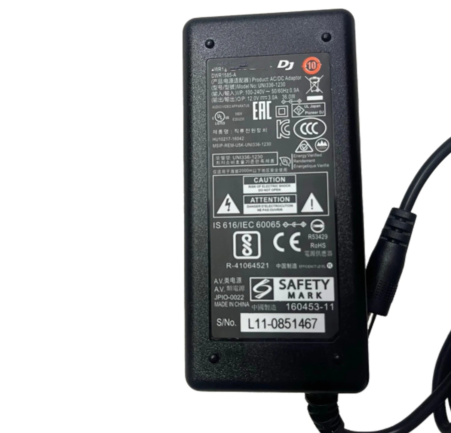 UNI336-1230 12V 3A 36W AC DC Adapter Charger for Pioneer DJ DDJ1000 FLX10 1000SRT XDJRR Power Supply