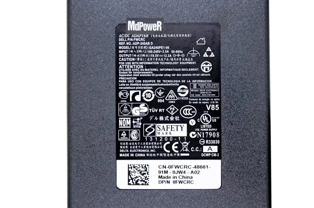 19.5V 12.31A 240W HA240PM190 DA240PM190 0CTX6T For Dell Alienware m17 R4 Laptop Charger AC Power Adapter ADP-240AB FA Original