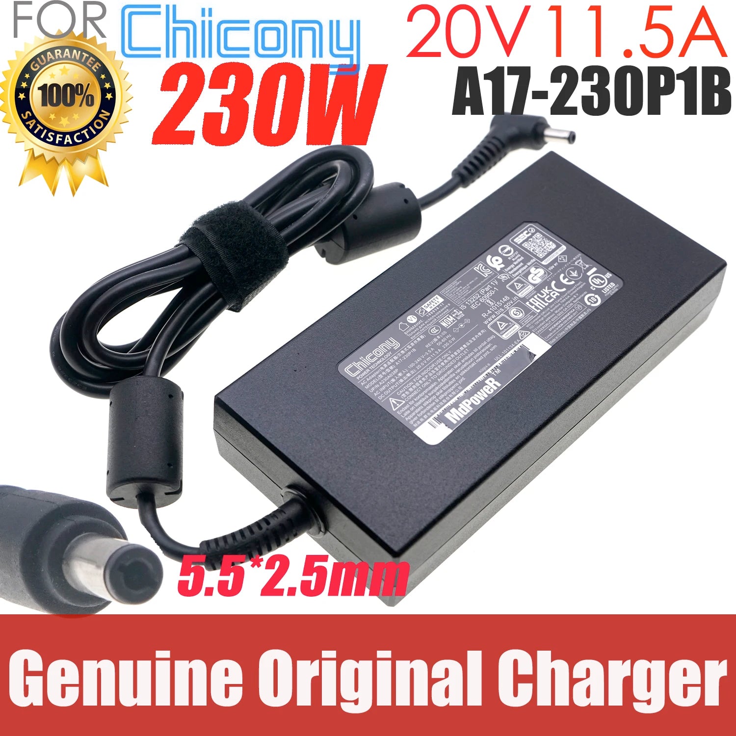 Genuine Chicony A17-230P1B 230W 20V 11.5A 5.5x2.5mm A230A038P AC DC Adapter For MSI Creator 15 A10SF-041 GS66 Stealth 10UH-444