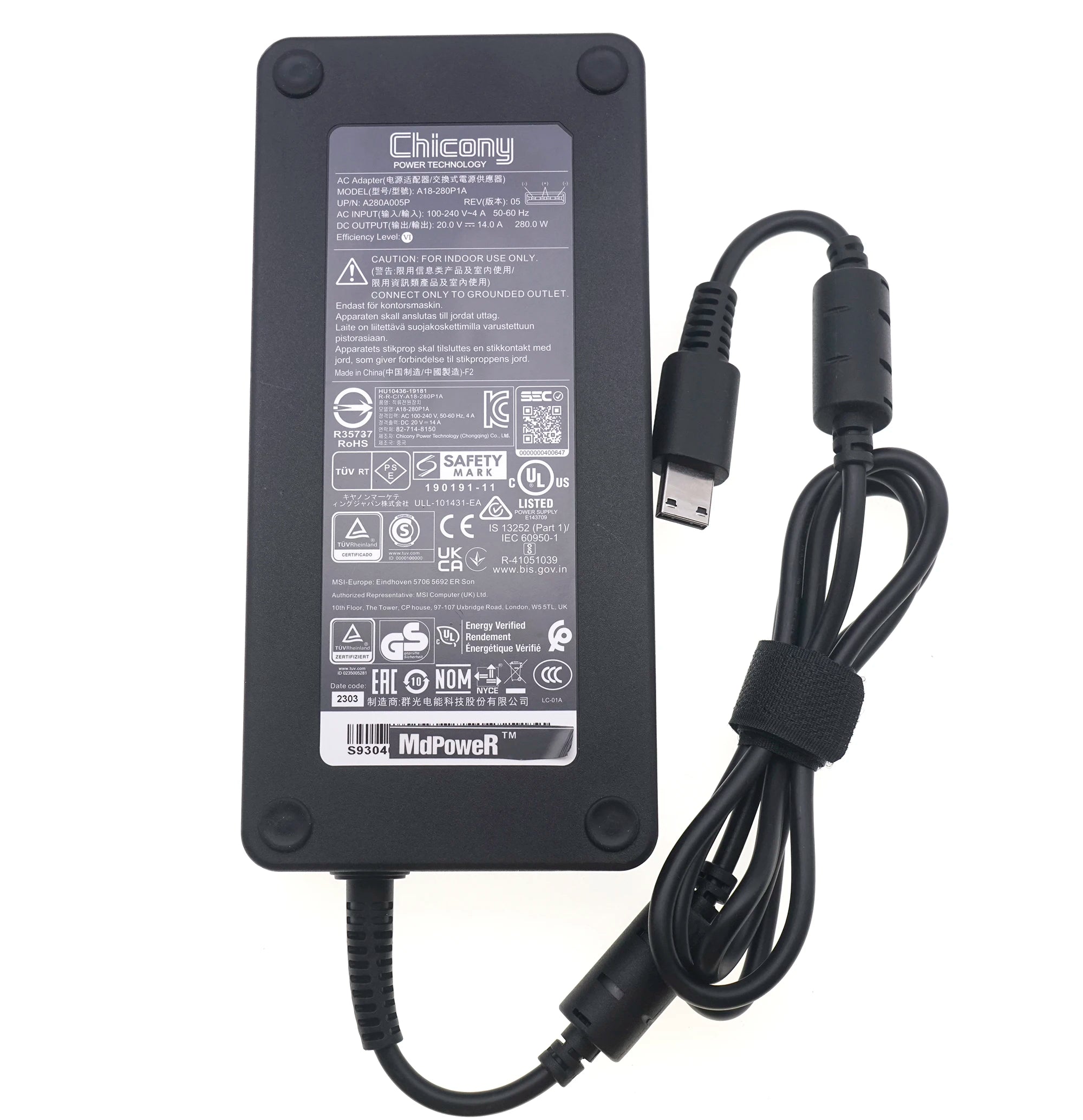 Genuine Chicony A18-280P1A 20V 14A 280W Power Supply AC Adapter for MSI GP76 GE66 GE76 GP66 Leopard 11UG-688 Charger Adaptor